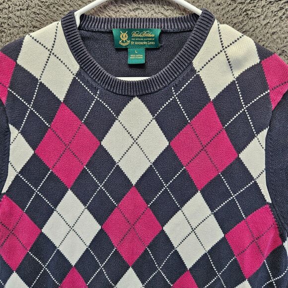 Brooks Brother St Andrew Links Sweater Men Size Large‎ Blue Pink Argyle - Picture 2 of 9